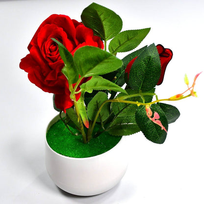 Artificial Rose Flower Plant With Pot, For Home Office Or Gift - infinityexculsivestore.com