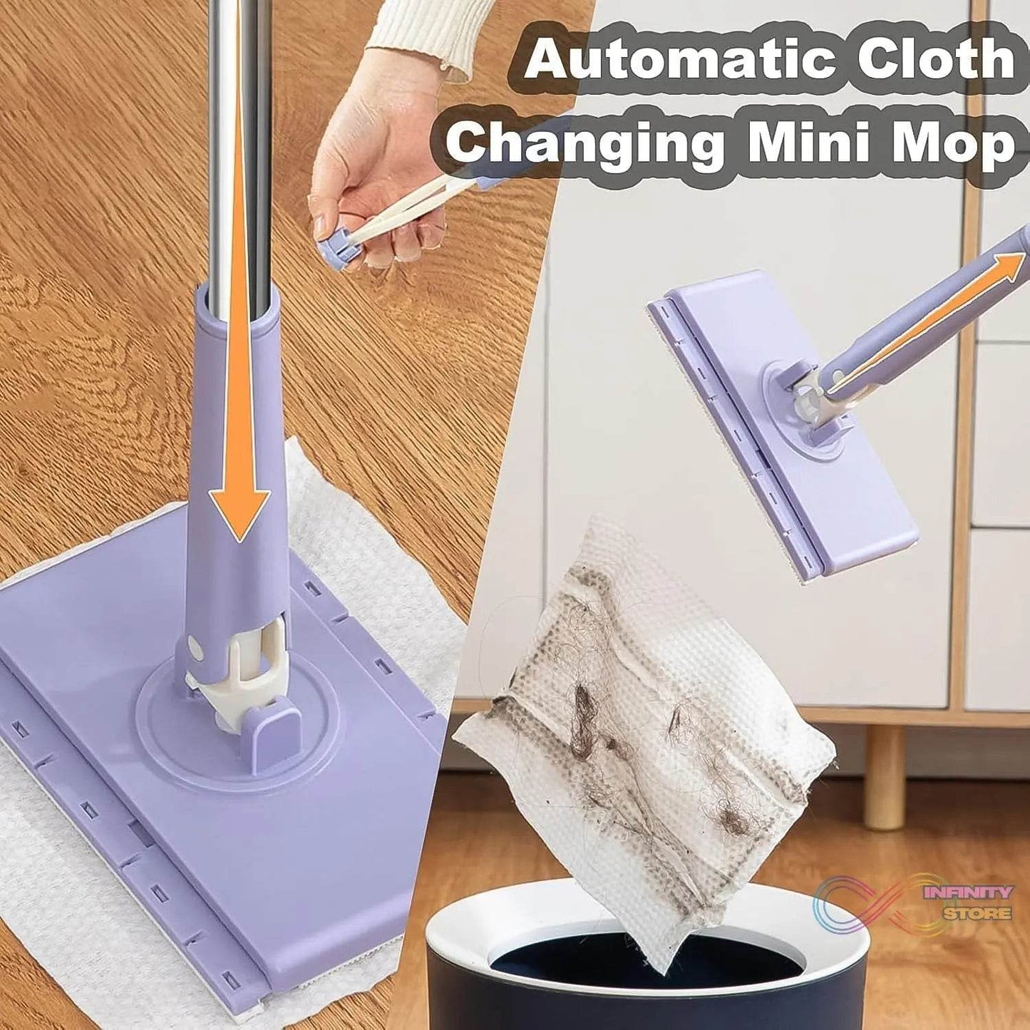 Automatic Cloth Changing Mini Mop with Push Pull Cloth Changing Handle (1 Pc) - infinityexculsivestore.com