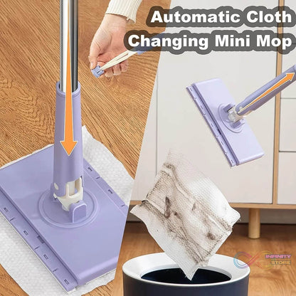 Automatic Cloth Changing Mini Mop with Push Pull Cloth Changing Handle (1 Pc) - infinityexculsivestore.com