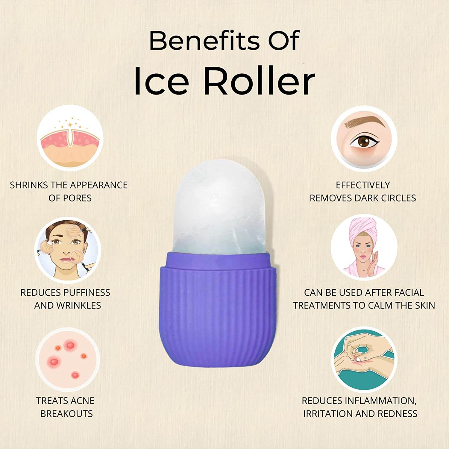 BEAUTY ICE ROLLER FOR FACE MASSAGER & EYE REUSABLE FACE ROLLERS FACIAL ROLLER ( Purple Color) - infinityexculsivestore.com
