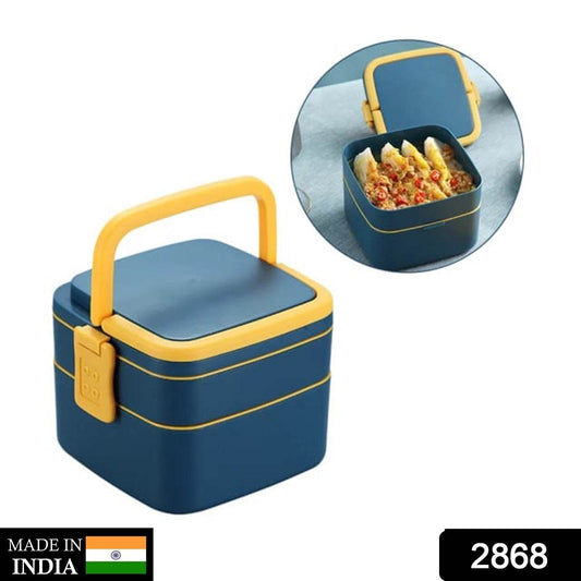 BLUE DOUBLE-LAYER PORTABLE LUNCH BOX STACKABLE WITH CARRYING HANDLE AND SPOON LUNCH BOX , Bento Lunch Box - infinityexculsivestore.com