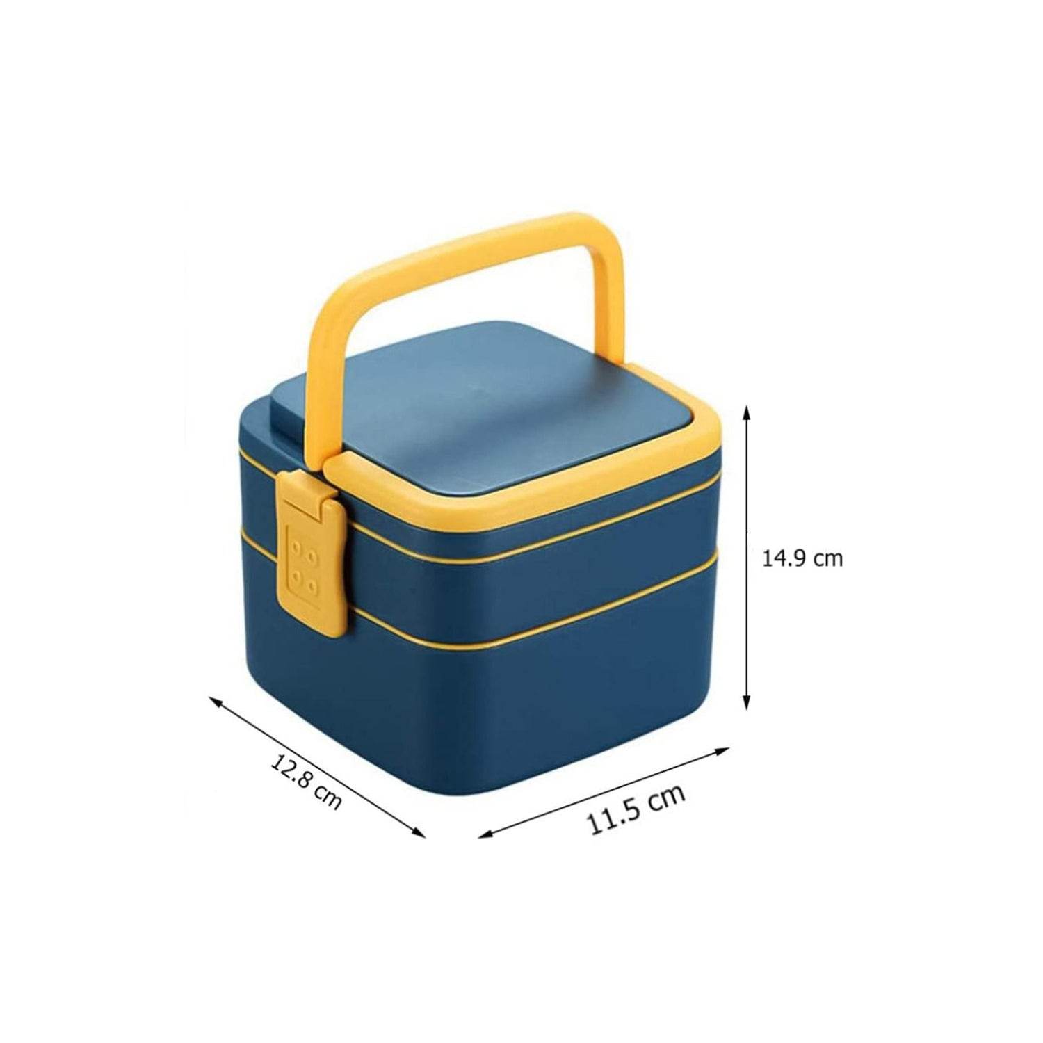 BLUE DOUBLE-LAYER PORTABLE LUNCH BOX STACKABLE WITH CARRYING HANDLE AND SPOON LUNCH BOX , Bento Lunch Box - infinityexculsivestore.com
