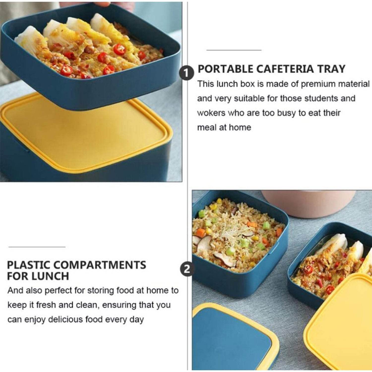 BLUE DOUBLE-LAYER PORTABLE LUNCH BOX STACKABLE WITH CARRYING HANDLE AND SPOON LUNCH BOX , Bento Lunch Box - infinityexculsivestore.com