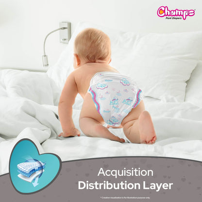 Baby Diaper High Absorbent Pant Diapers, Champs Soft and Dry Baby Diaper Pants Xl 54 Pcs (Extra Large , XL54 Pieces) - infinityexculsivestore.com