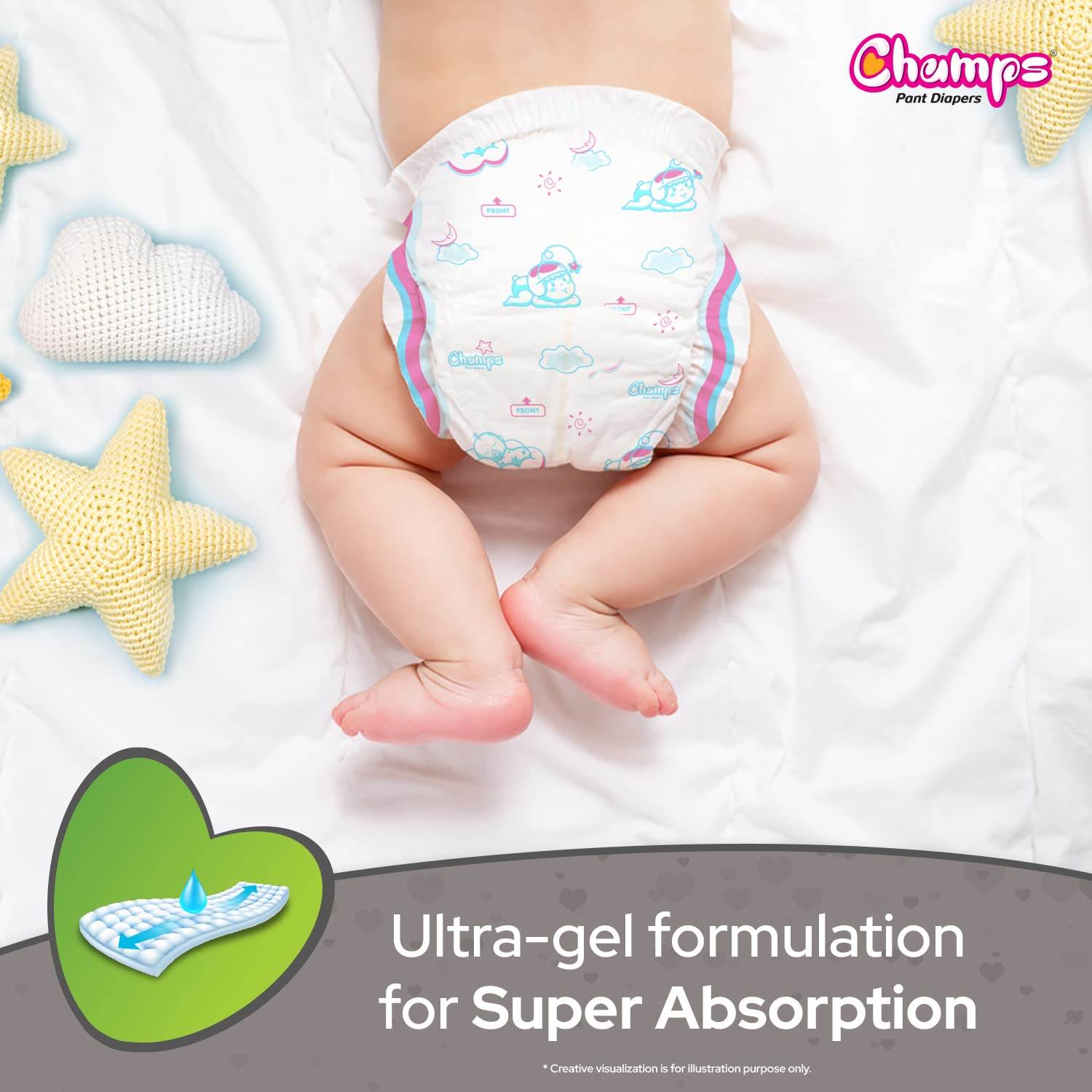 Baby Diaper High Absorbent Pant Diapers, Champs Soft and Dry Baby Diaper Pants Xl 54 Pcs (Extra Large , XL54 Pieces) - infinityexculsivestore.com