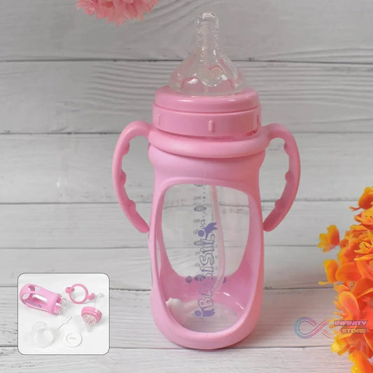 Baby Feeding Bottle with Handles & Straw (Mix Design, Size & Color / 1 Pc) - infinityexculsivestore.com