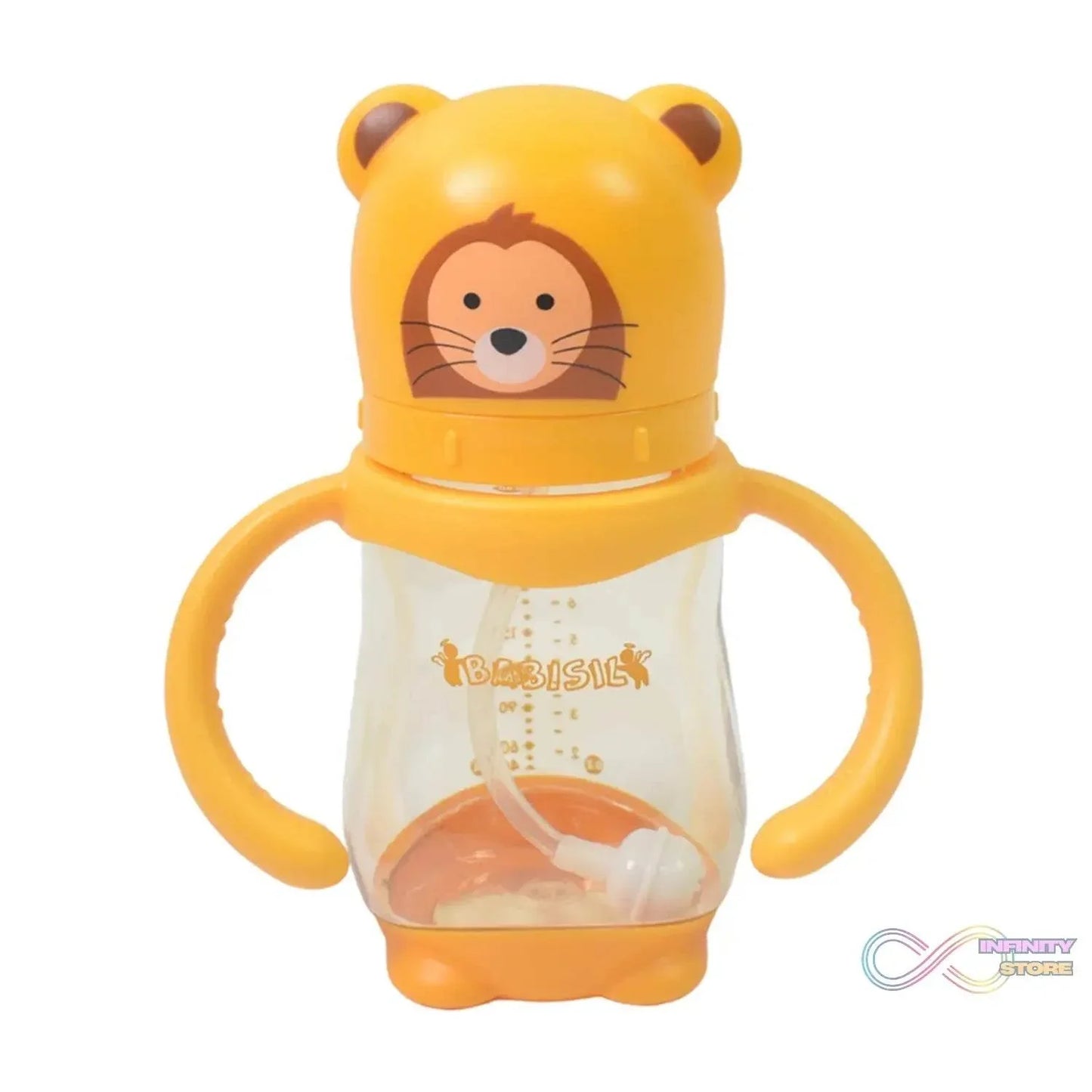 Baby Feeding Bottle with Handles & Straw (Mix Design, Size & Color / 1 Pc) - infinityexculsivestore.com