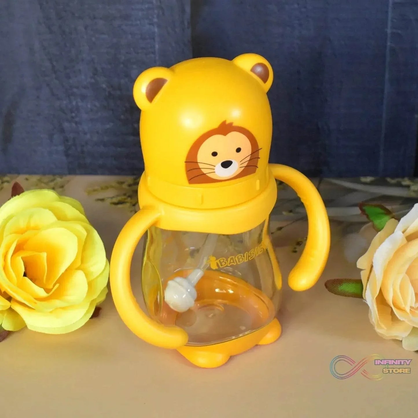 Baby Feeding Bottle with Handles & Straw (Mix Design, Size & Color / 1 Pc) - infinityexculsivestore.com