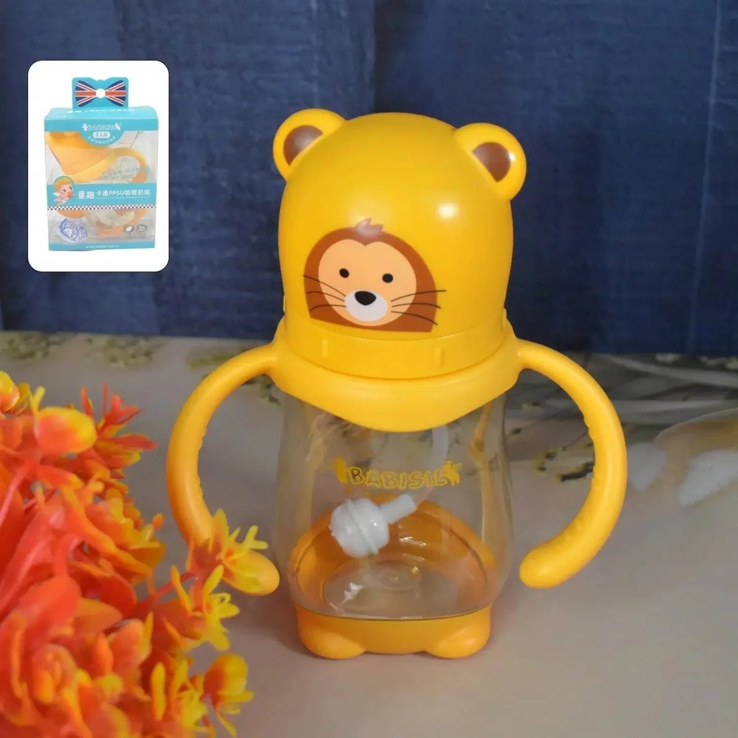 Baby Feeding Bottle with Handles & Straw (Mix Design, Size & Color / 1 Pc) - infinityexculsivestore.com