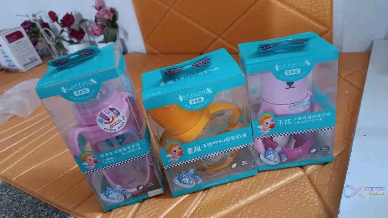 Baby Feeding Bottle with Handles & Straw (Mix Design, Size & Color / 1 Pc) - infinityexculsivestore.com