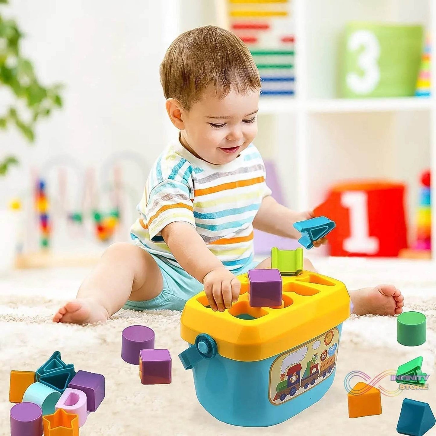 Baby First Block Set for Kids Non-Toxic Abcd Geometric Shape Sorting & Stacking Toy (1 Set) - infinityexculsivestore.com
