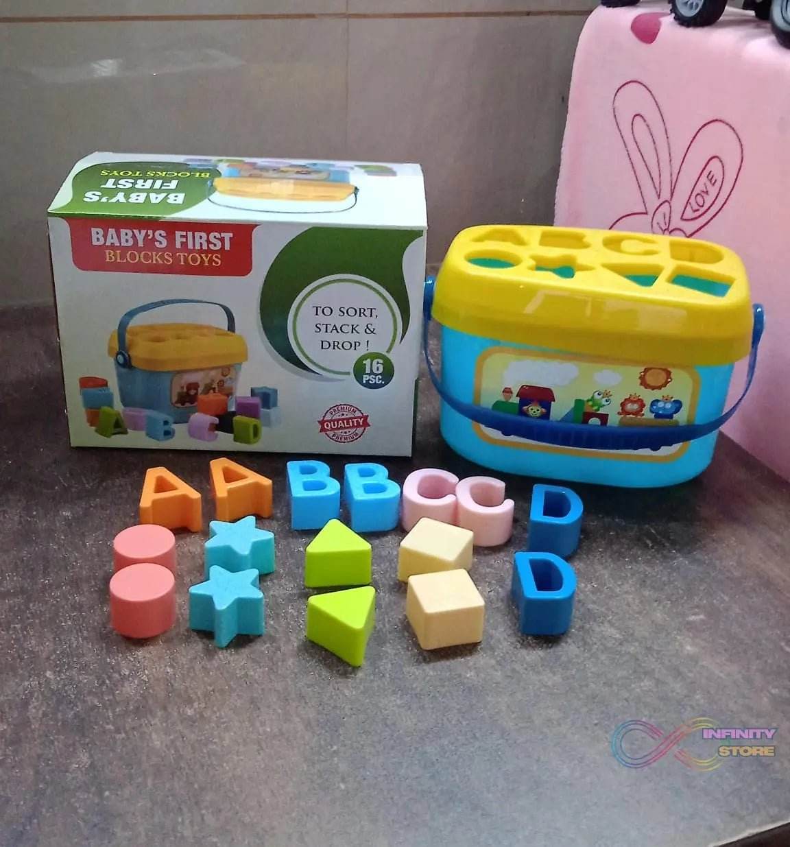 Baby First Block Set for Kids Non-Toxic Abcd Geometric Shape Sorting & Stacking Toy (1 Set) - infinityexculsivestore.com