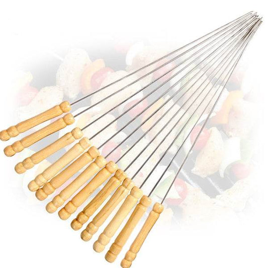 Barbecue Skewers for BBQ Tandoor and Gril with Wooden Handle - Pack of 12 - infinityexculsivestore.com