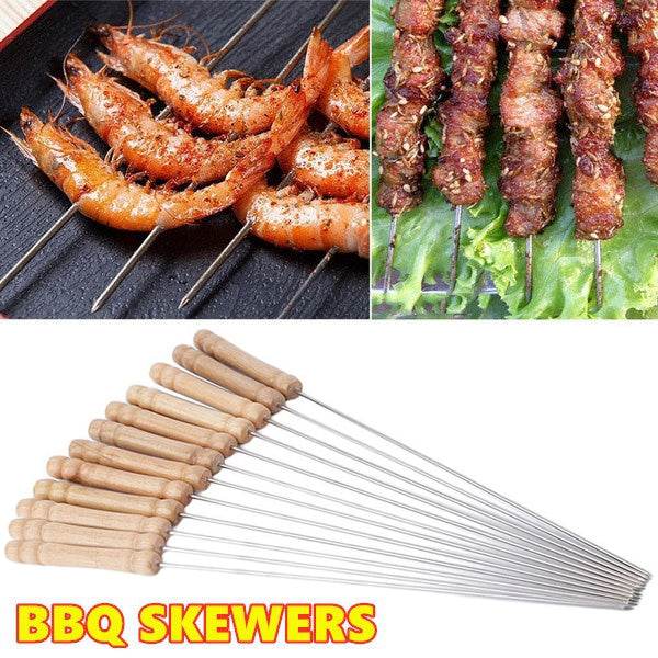 Barbecue Skewers for BBQ Tandoor and Gril with Wooden Handle - Pack of 12 - infinityexculsivestore.com