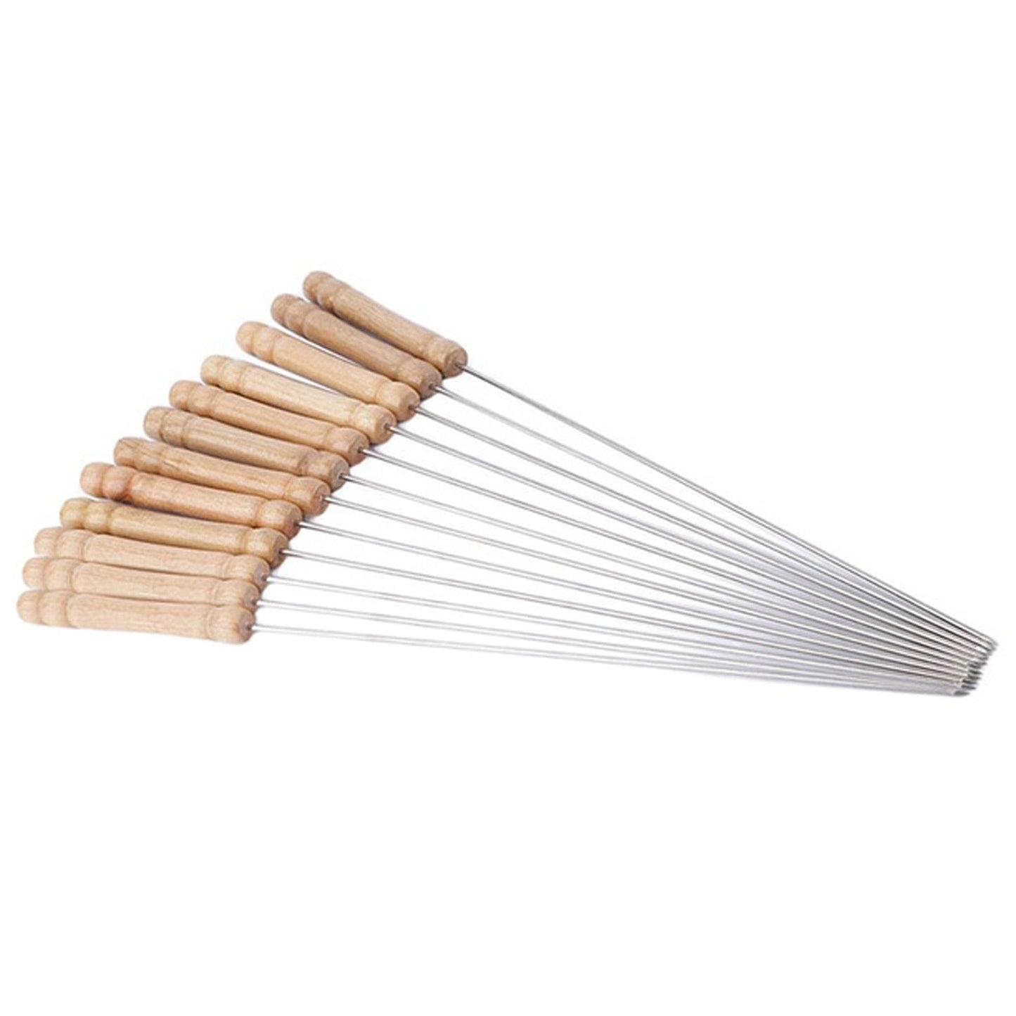 Barbecue Skewers for BBQ Tandoor and Gril with Wooden Handle - Pack of 12 - infinityexculsivestore.com
