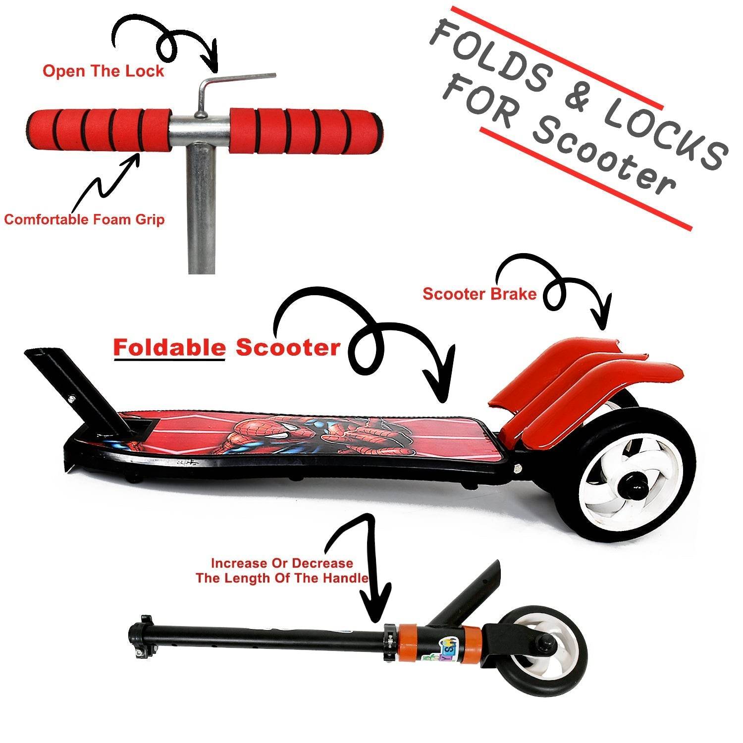 Basic Kids Ride On Leg Push Scooter for Boys and Girls (4 - 8 Years Old Kids) Foldable Scooter Cycle with Height Adjustment for Boys and Girls Multicolor (1 Pc / 3 Wheel)  - infinityexculsivestore.com