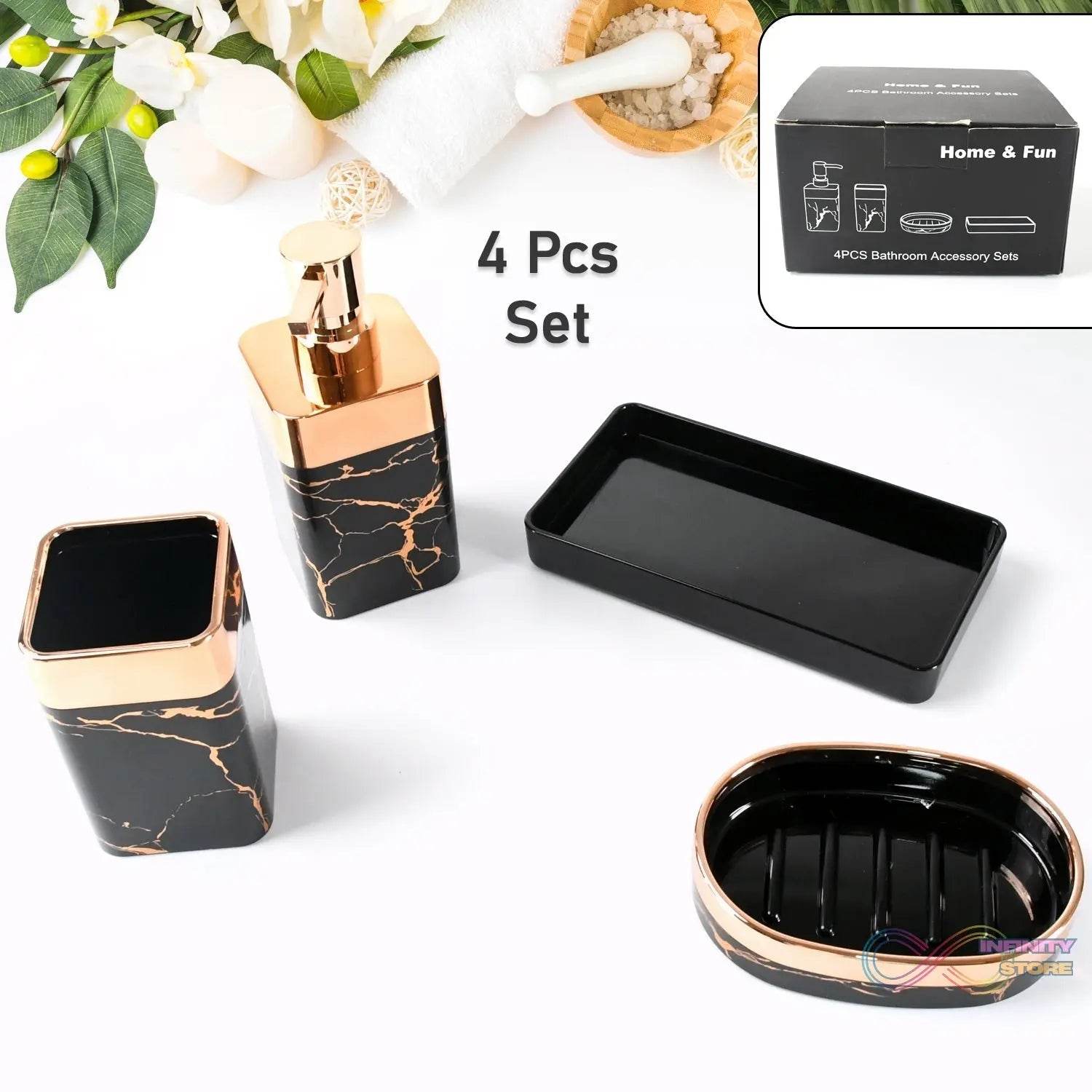 Bathroom Accessories Set, Bathroom Decor with 1 Soap Dispenser, 1 Tumbler, 1 Tray, 1 Soap Dish for Bathroom, Kitchen, Office, Gift for Women and Men (4 pcs set) - infinityexculsivestore.com