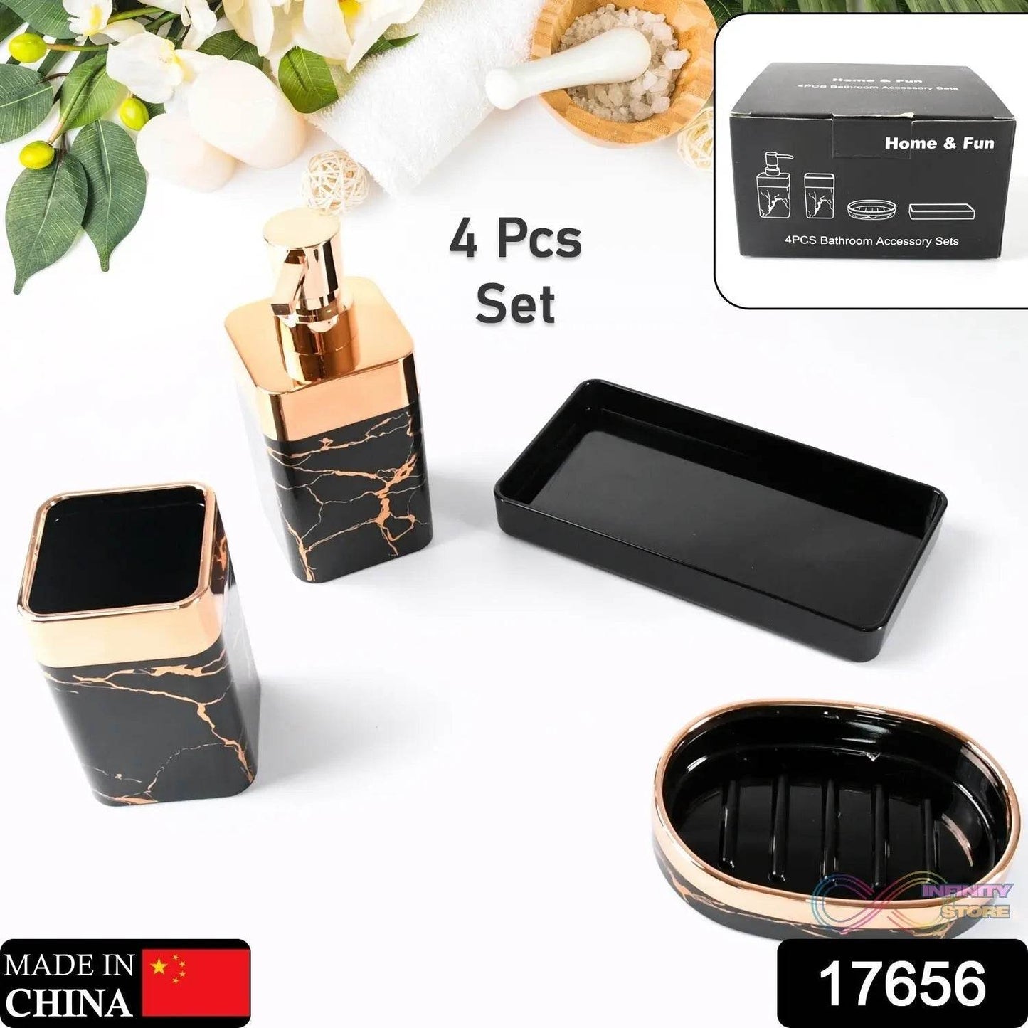 Bathroom Accessories Set, Bathroom Decor with 1 Soap Dispenser, 1 Tumbler, 1 Tray, 1 Soap Dish for Bathroom, Kitchen, Office, Gift for Women and Men (4 pcs set) - infinityexculsivestore.com