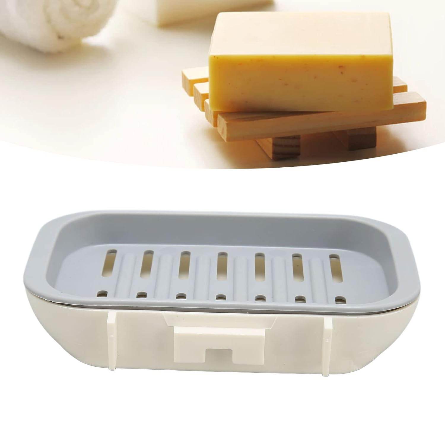 Bathroom Soap Holder, Soap Dish Container, Soap Case for Water Draining, Soap Holder Tray with Adhesive Sticker - infinityexculsivestore.com