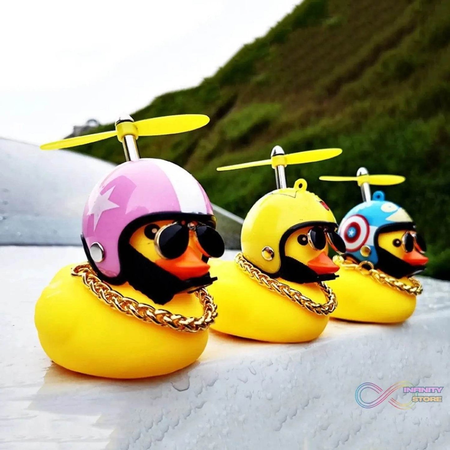 Beautiful Duck Car Ornaments Duck Bicycle Bell with Propeller Helmet (1 Pc / Mix Design) - infinityexculsivestore.com