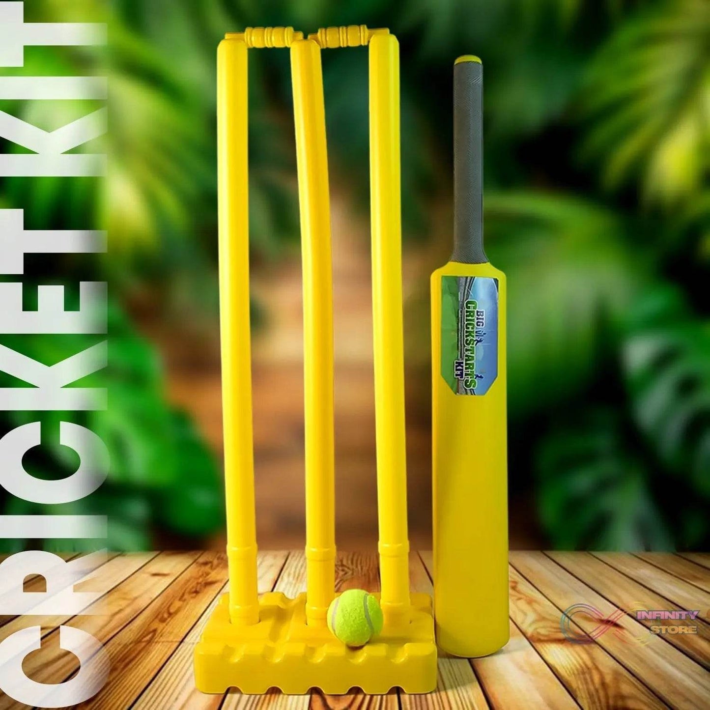 Big Cricket Kit, Cricket Set with 1 Cricket Bat, 1 Rubber Ball, Bails, 3 Stumps with Stand Base - infinityexculsivestore.com