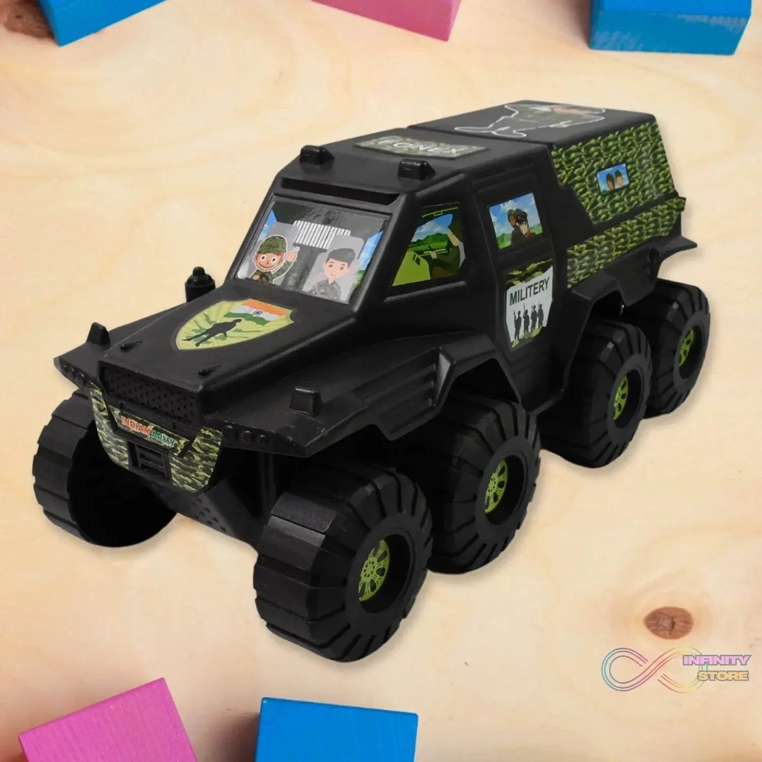 Big Military 8-Wheel Plastic Car Toy (1 Pc) - infinityexculsivestore.com