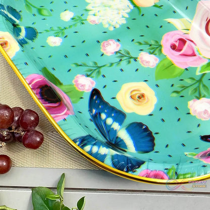 Big Plastic Flower Printed Design Serving Tray (1 Pc / 35 x 24 CM / Mix Color) - infinityexculsivestore.com