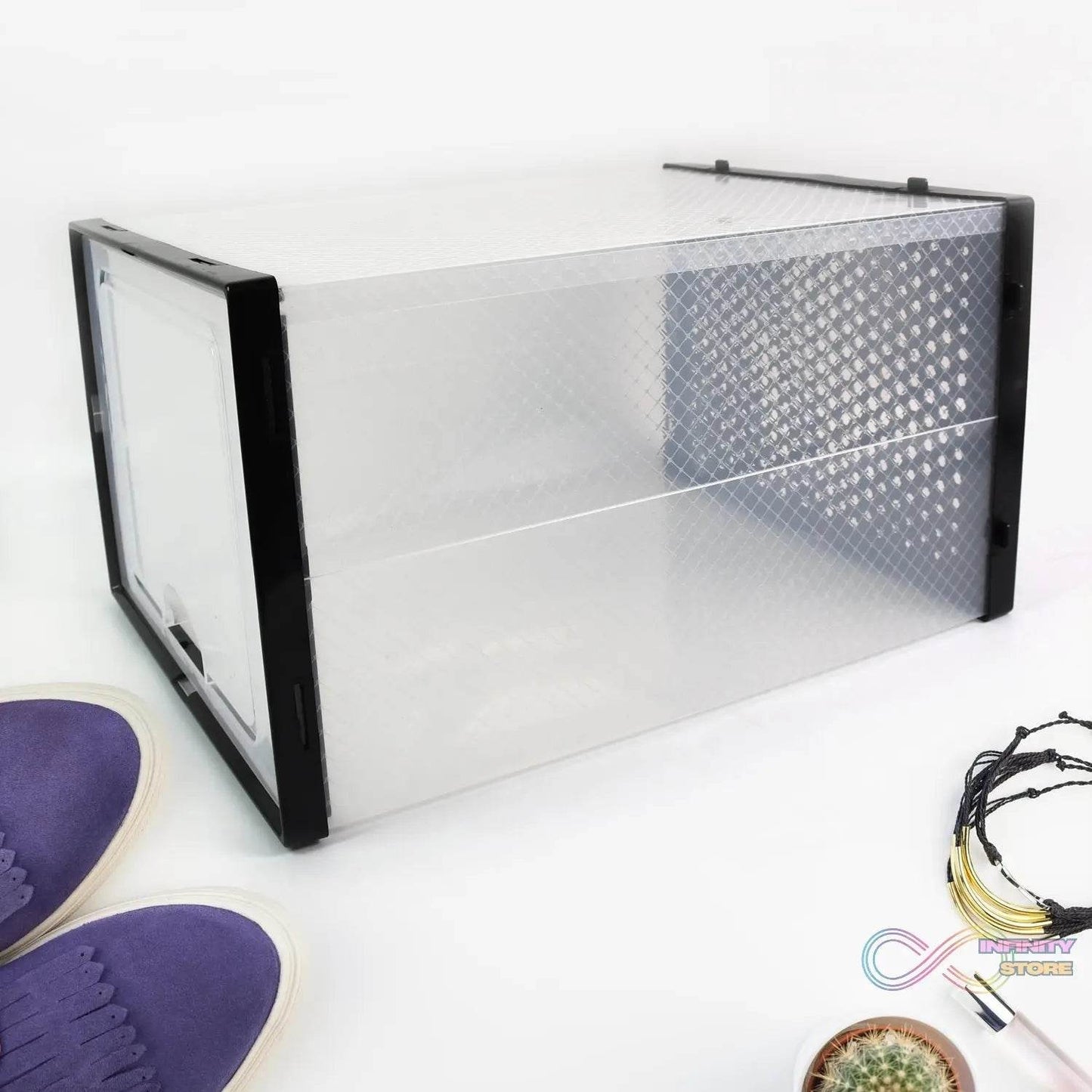 Big Plastic Stackable Shoe Storage Box (1 Pc / 37x27x19 Cm) - infinityexculsivestore.com