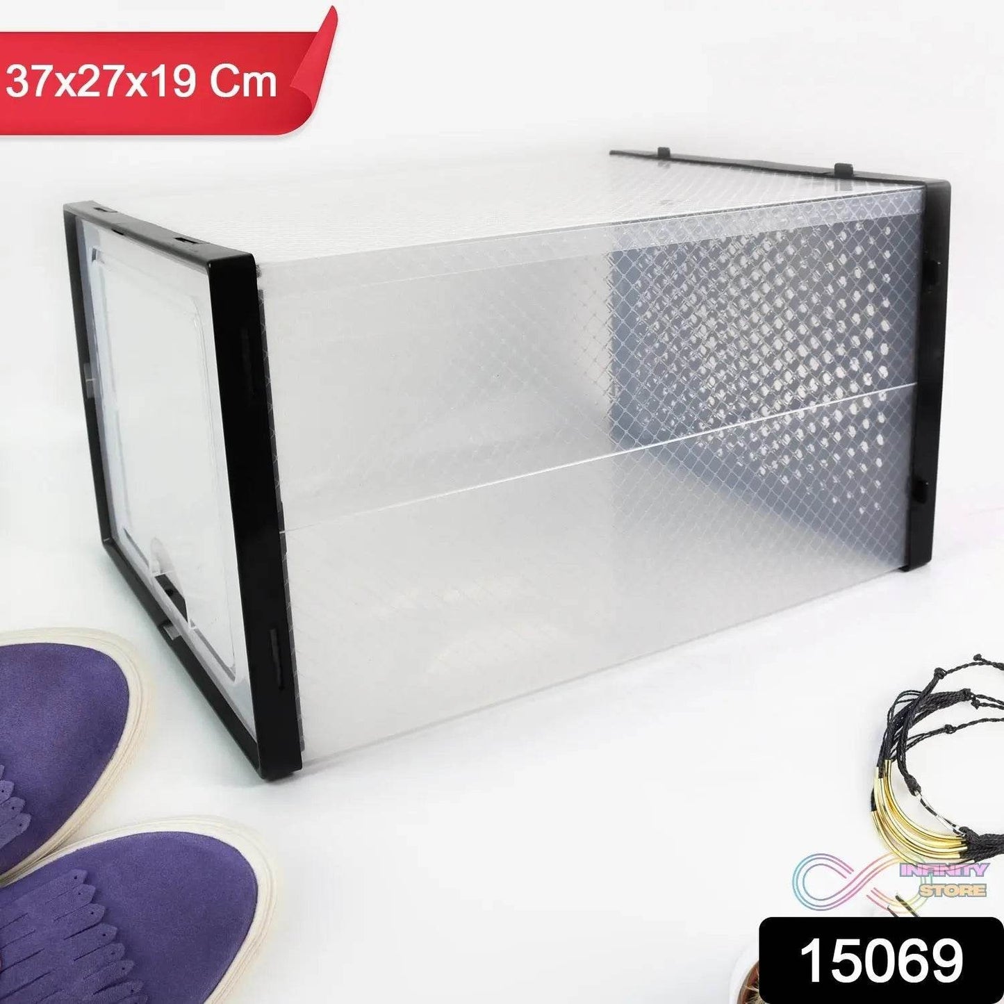 Big Plastic Stackable Shoe Storage Box (1 Pc / 37x27x19 Cm) - infinityexculsivestore.com