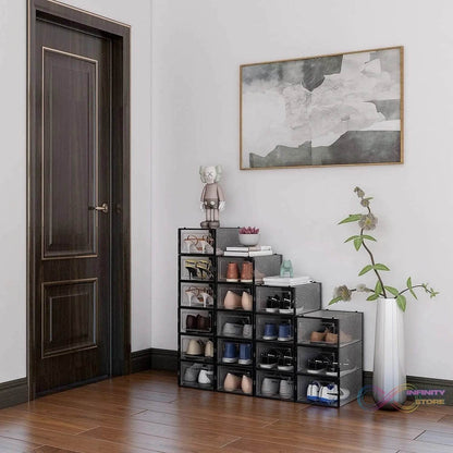 Big Plastic Stackable Shoe Storage Box (1 Pc / 37x27x19 Cm) - infinityexculsivestore.com