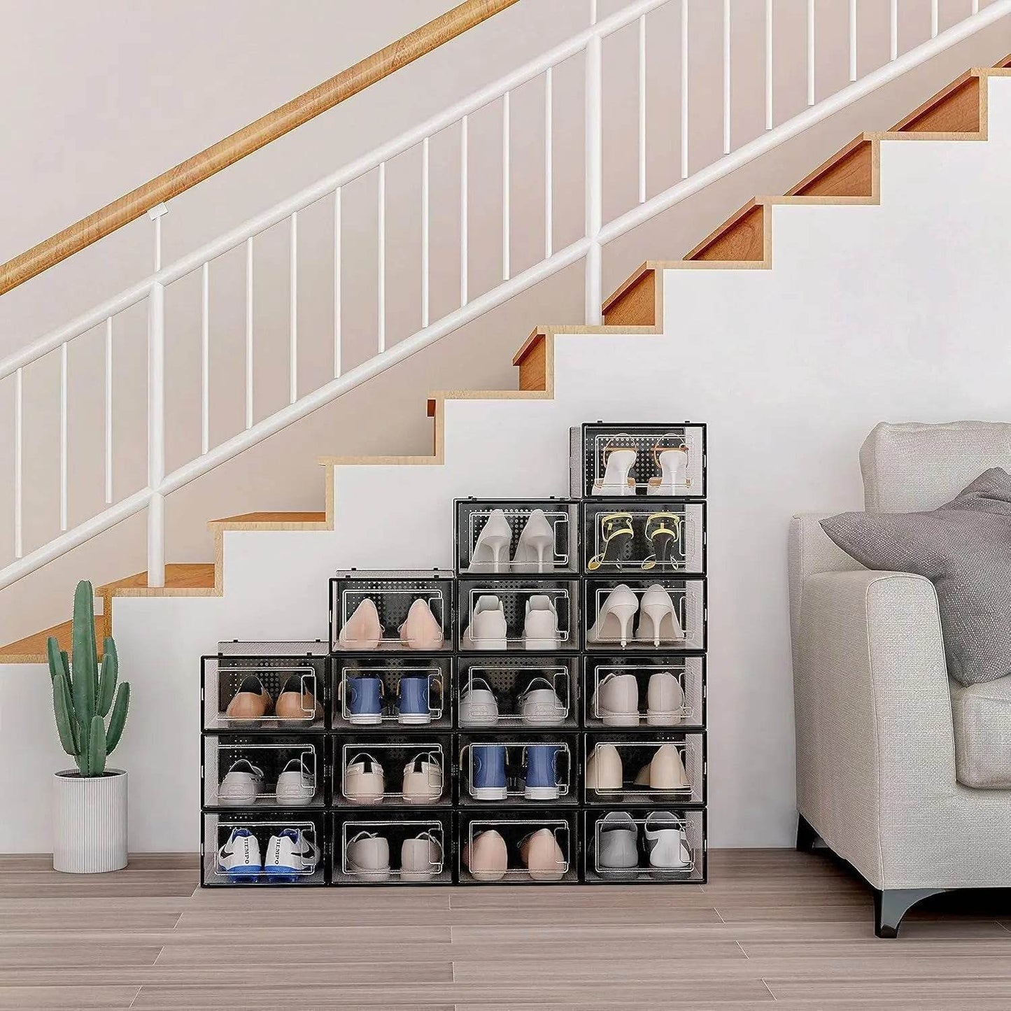 Big Plastic Stackable Shoe Storage Box (1 Pc / 37x27x19 Cm) - infinityexculsivestore.com