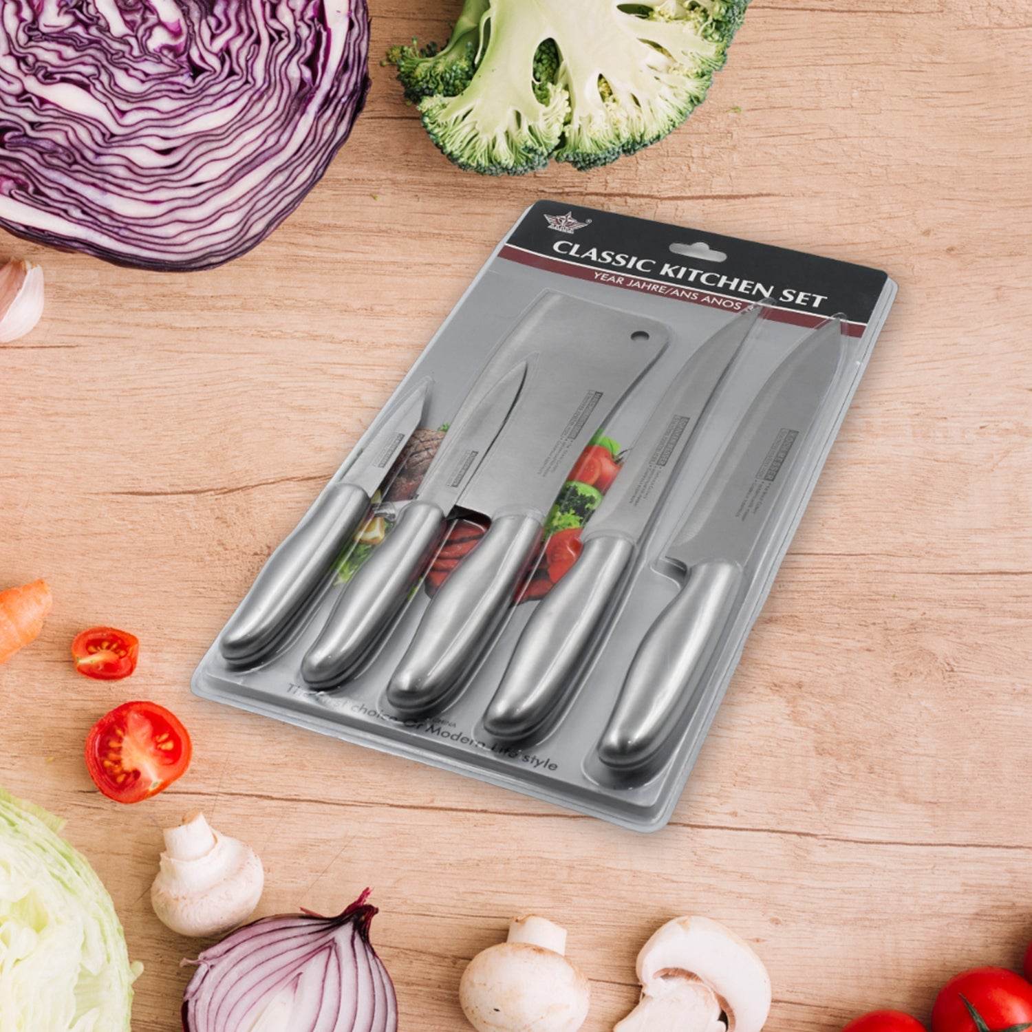 Big Size Professional Sharp Durable Quality Pack of 5 Kitchen Knives Set Basic Kitchen Tools-Stainless Steel Kitchen Gadgets (5 Pc Set) - infinityexculsivestore.com