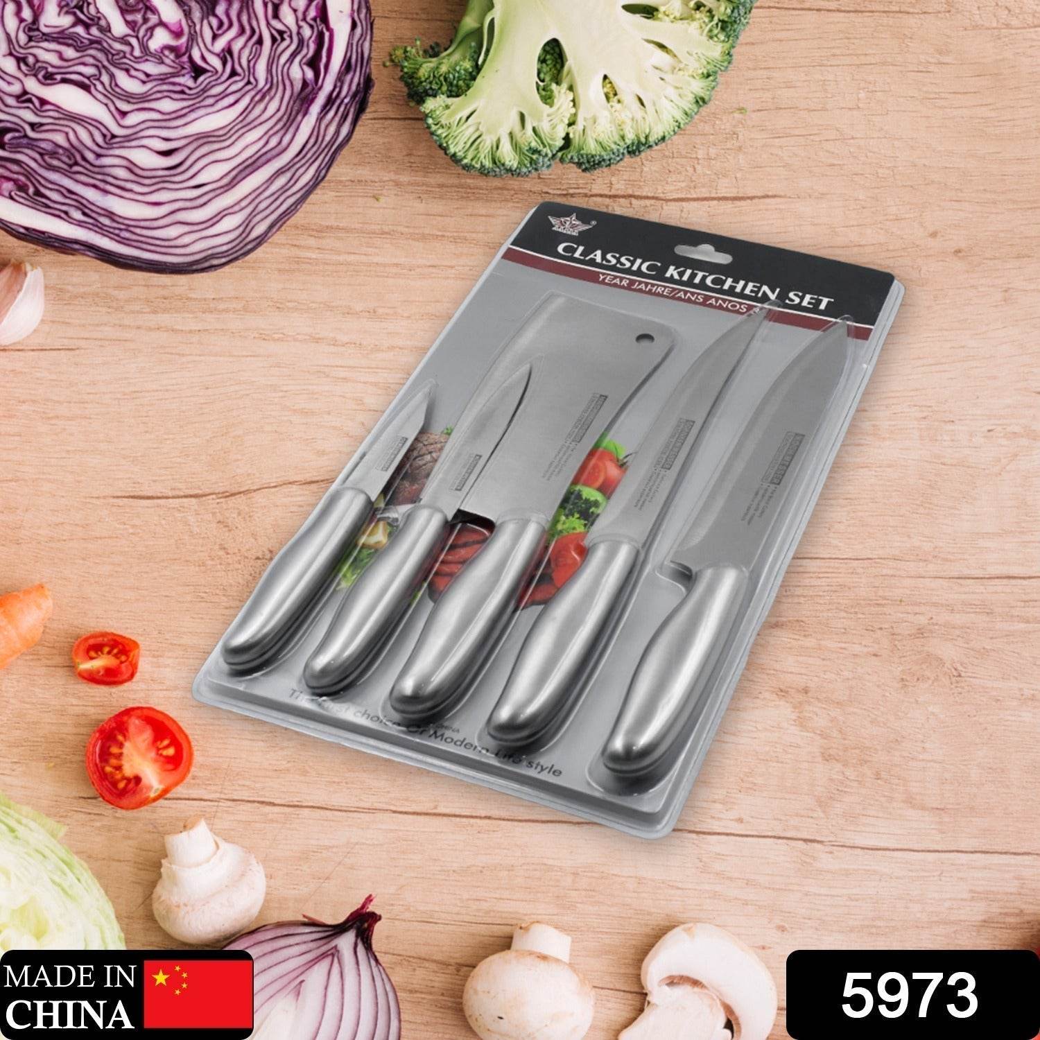 Big Size Professional Sharp Durable Quality Pack of 5 Kitchen Knives Set Basic Kitchen Tools-Stainless Steel Kitchen Gadgets (5 Pc Set) - infinityexculsivestore.com