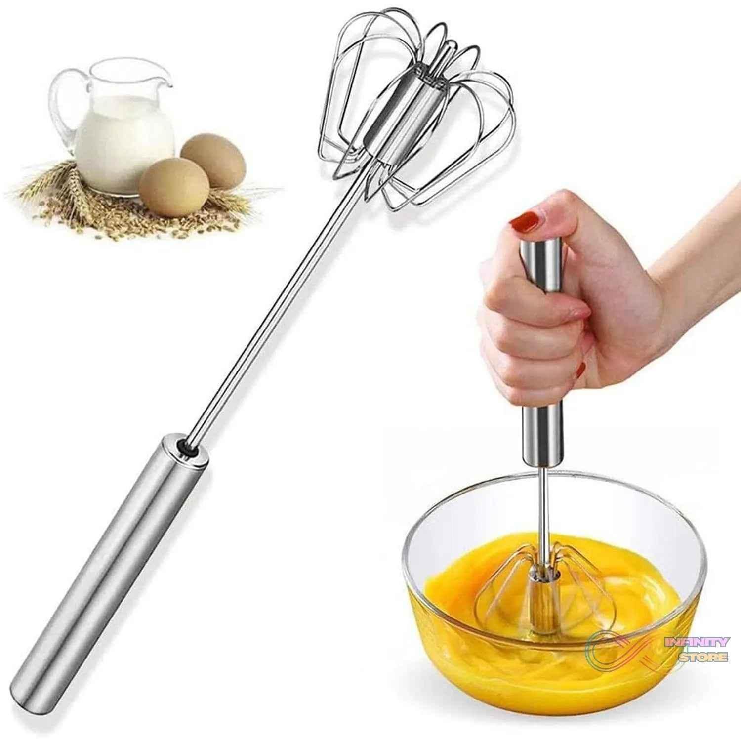 Big Stainless Steel Egg Whisk, Hand Push Rotary Whisk Blender (1 Pc / 35 Cm) - infinityexculsivestore.com