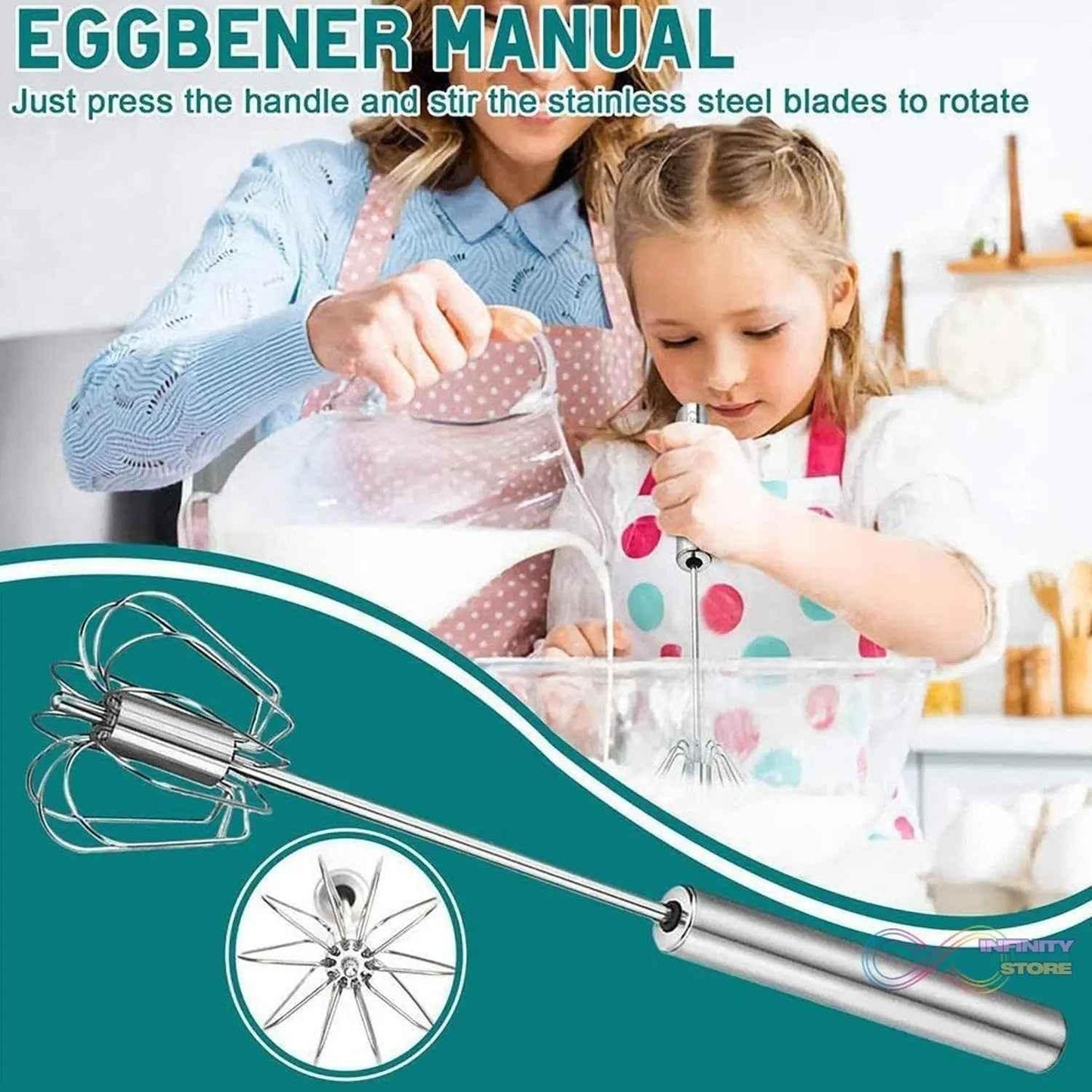 Big Stainless Steel Egg Whisk, Hand Push Rotary Whisk Blender (1 Pc / 35 Cm) - infinityexculsivestore.com