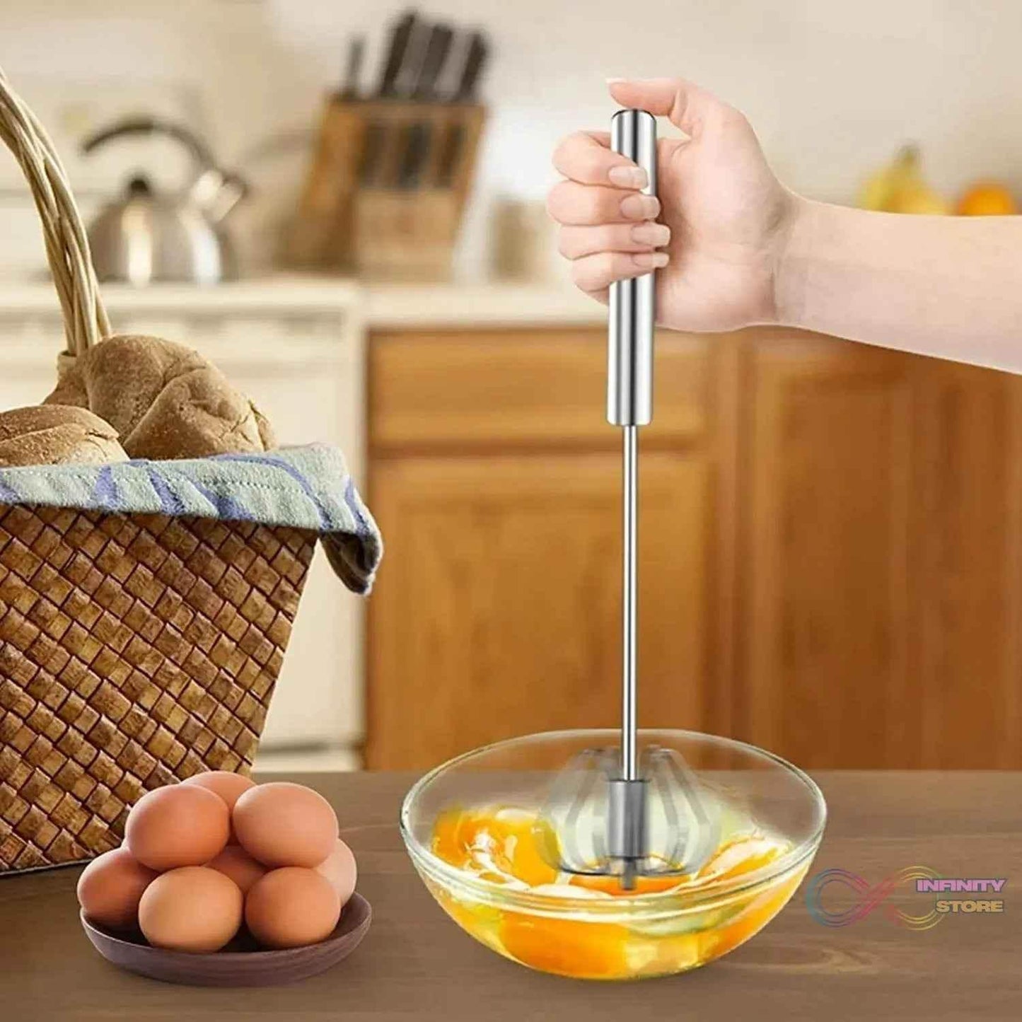 Big Stainless Steel Egg Whisk, Hand Push Rotary Whisk Blender (1 Pc / 35 Cm) - infinityexculsivestore.com