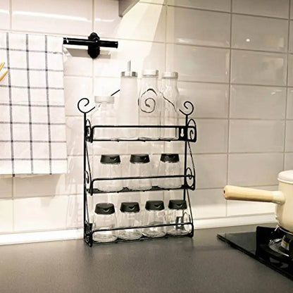 Big Wall Mounted Iron Wall Shelf with 3 Storage Racks for Kitchen, Pantry, Cabinet, Counter top or Free Standing, Rack Holder for Kitchen - infinityexculsivestore.com