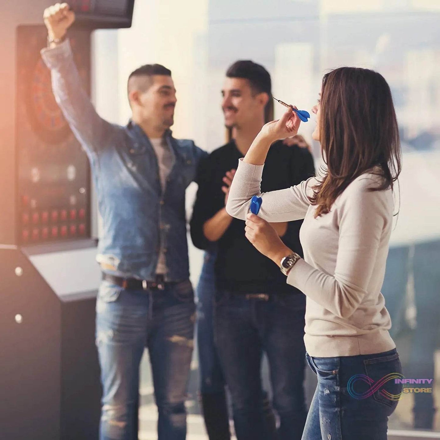 Big size double faced portable dart board with 4 darts set for kids children. indoor sports games board game dart board game. - infinityexculsivestore.com