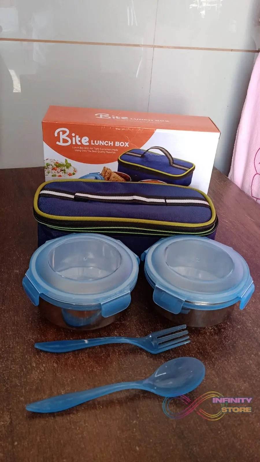 Bite Lunch Box, with Insulated Fabric Lunch Bag & Plastic Spoon, Fork - infinityexculsivestore.com