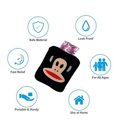 Black Monkey Small Hot Water Bag with Cover for Pain Relief - infinityexculsivestore.com