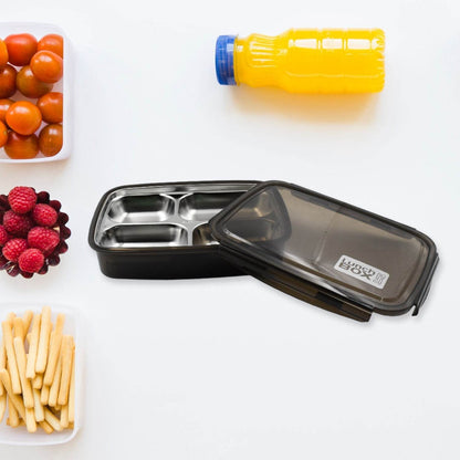 Black Transparent 4 Compartment Lunch Box for Kids and adults, Stainless Steel Lunch Box with 4 Compartments For Office, Travel, School, Home - infinityexculsivestore.com