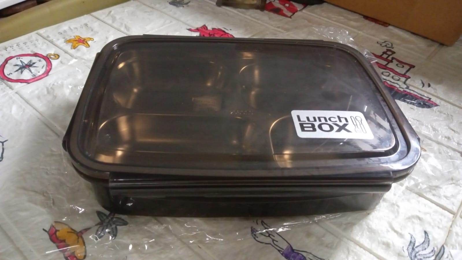 Black Transparent 4 Compartment Lunch Box for Kids and adults, Stainless Steel Lunch Box with 4 Compartments For Office, Travel, School, Home - infinityexculsivestore.com