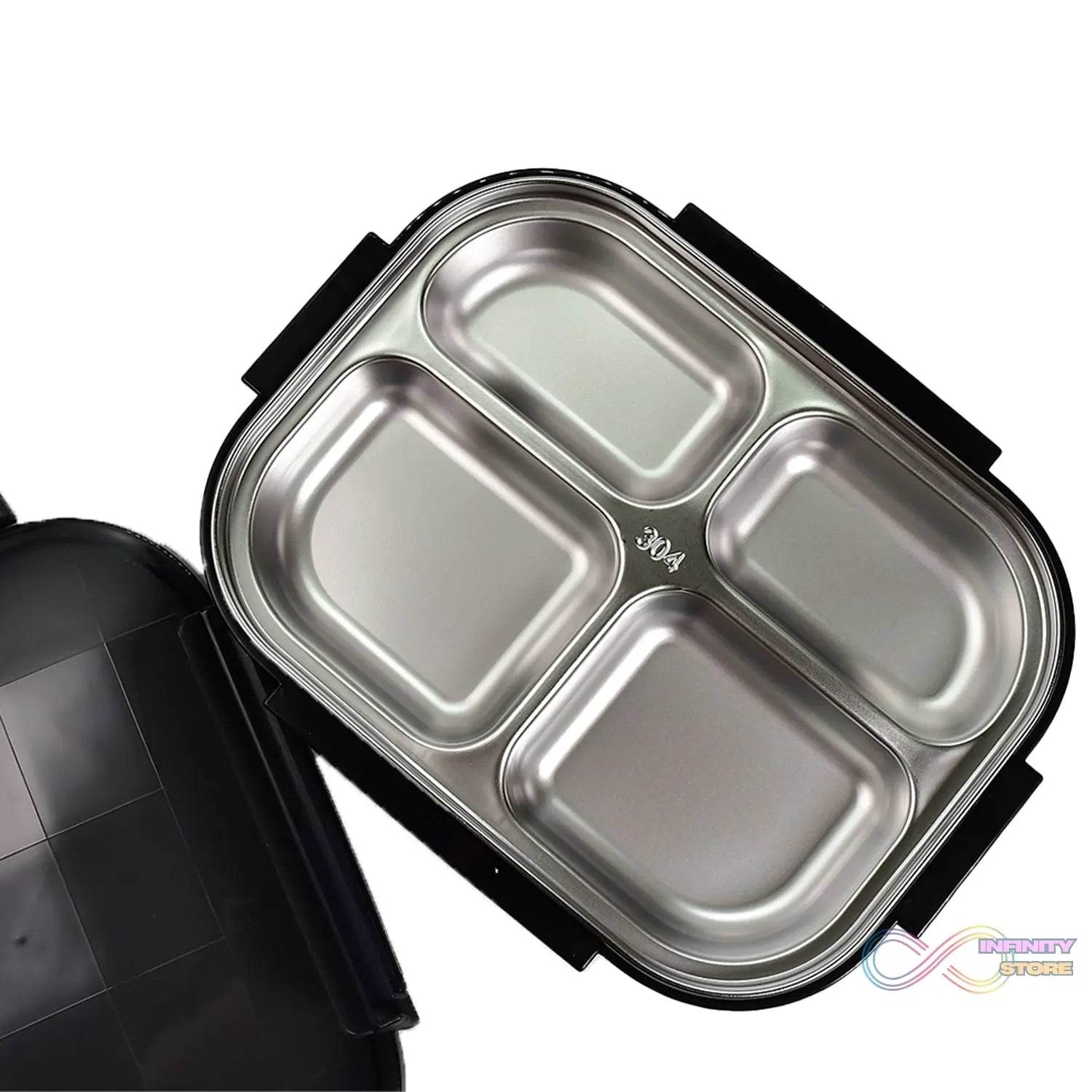 Black Transparent 4 Compartment Lunch Box for Kids and adults, Stainless Steel Lunch Box with 4 Compartments. - infinityexculsivestore.com