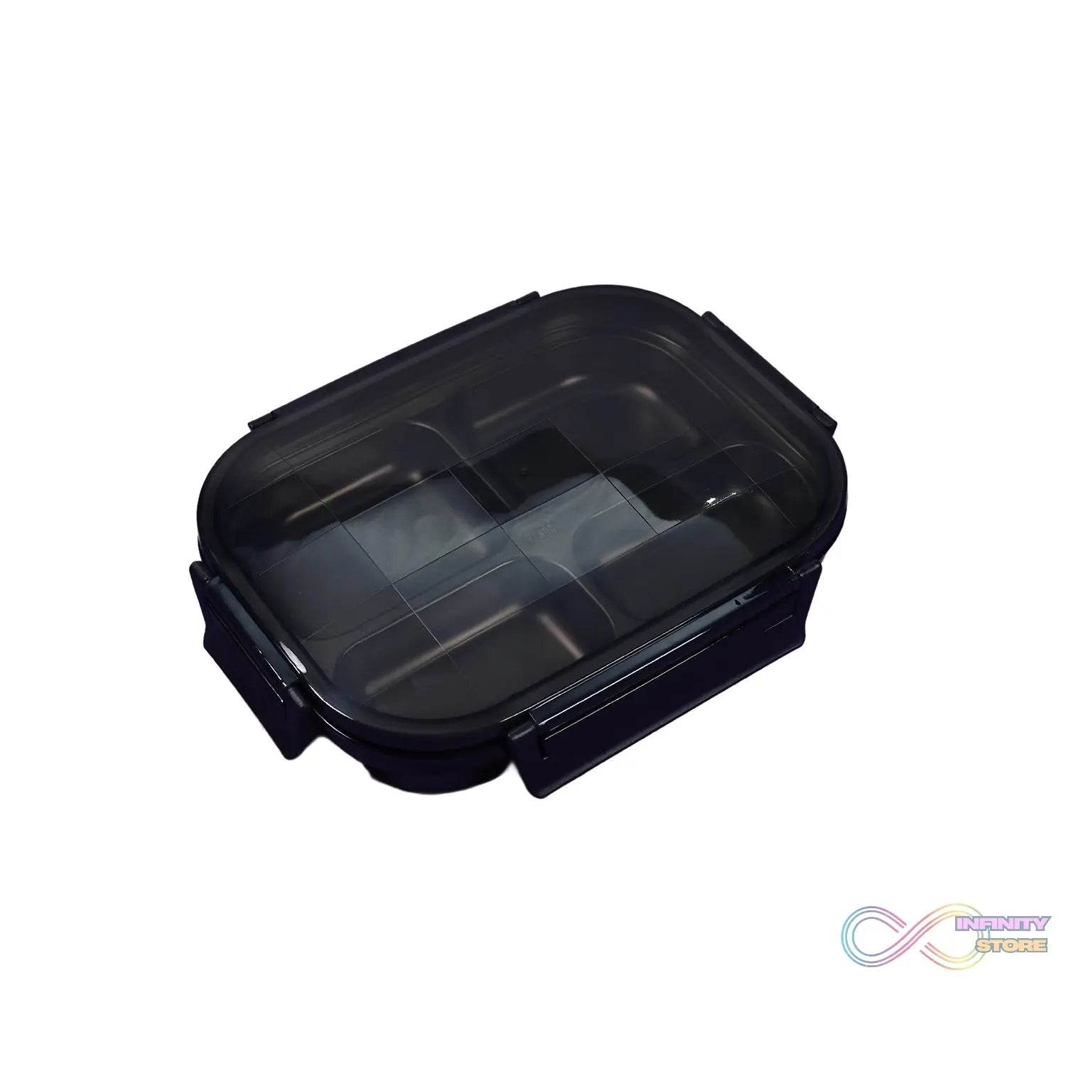 Black Transparent 4 Compartment Lunch Box for Kids and adults, Stainless Steel Lunch Box with 4 Compartments. - infinityexculsivestore.com