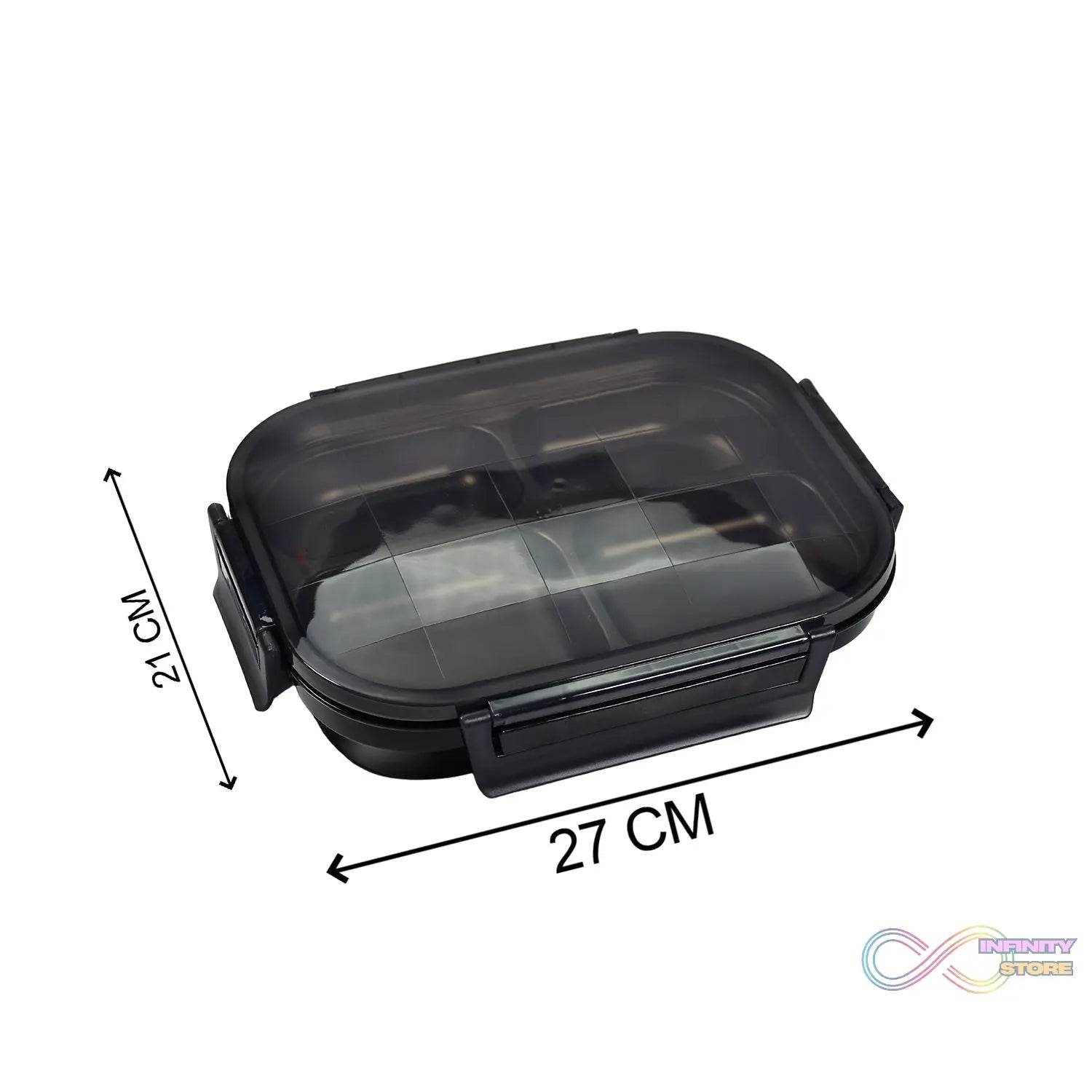 Black Transparent 4 Compartment Lunch Box for Kids and adults, Stainless Steel Lunch Box with 4 Compartments. - infinityexculsivestore.com