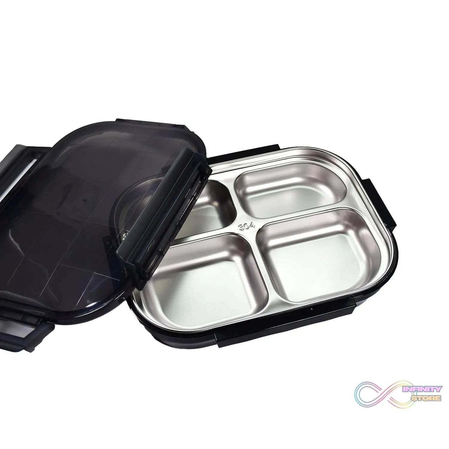 Black Transparent 4 Compartment Lunch Box for Kids and adults, Stainless Steel Lunch Box with 4 Compartments. - infinityexculsivestore.com