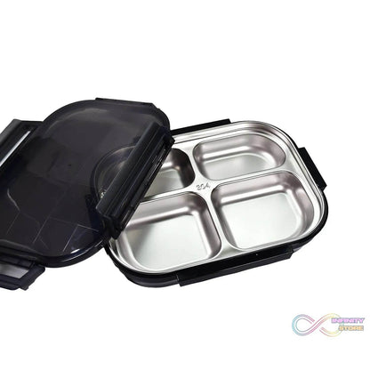 Black Transparent 4 Compartment Lunch Box for Kids and adults, Stainless Steel Lunch Box with 4 Compartments. - infinityexculsivestore.com