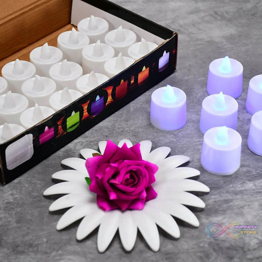 Blue Flameless LED Tealights, Smokeless Plastic Decorative Candles - Led Tea Light Candle For Home Decoration (Pack Of 24) - infinityexculsivestore.com
