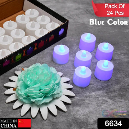 Blue Flameless LED Tealights, Smokeless Plastic Decorative Candles - Led Tea Light Candle For Home Decoration (Pack Of 24) - infinityexculsivestore.com