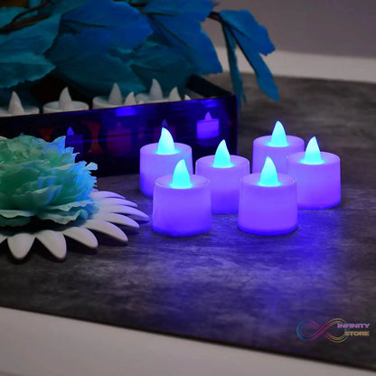 Blue Flameless LED Tealights, Smokeless Plastic Decorative Candles - Led Tea Light Candle For Home Decoration (Pack Of 24) - infinityexculsivestore.com